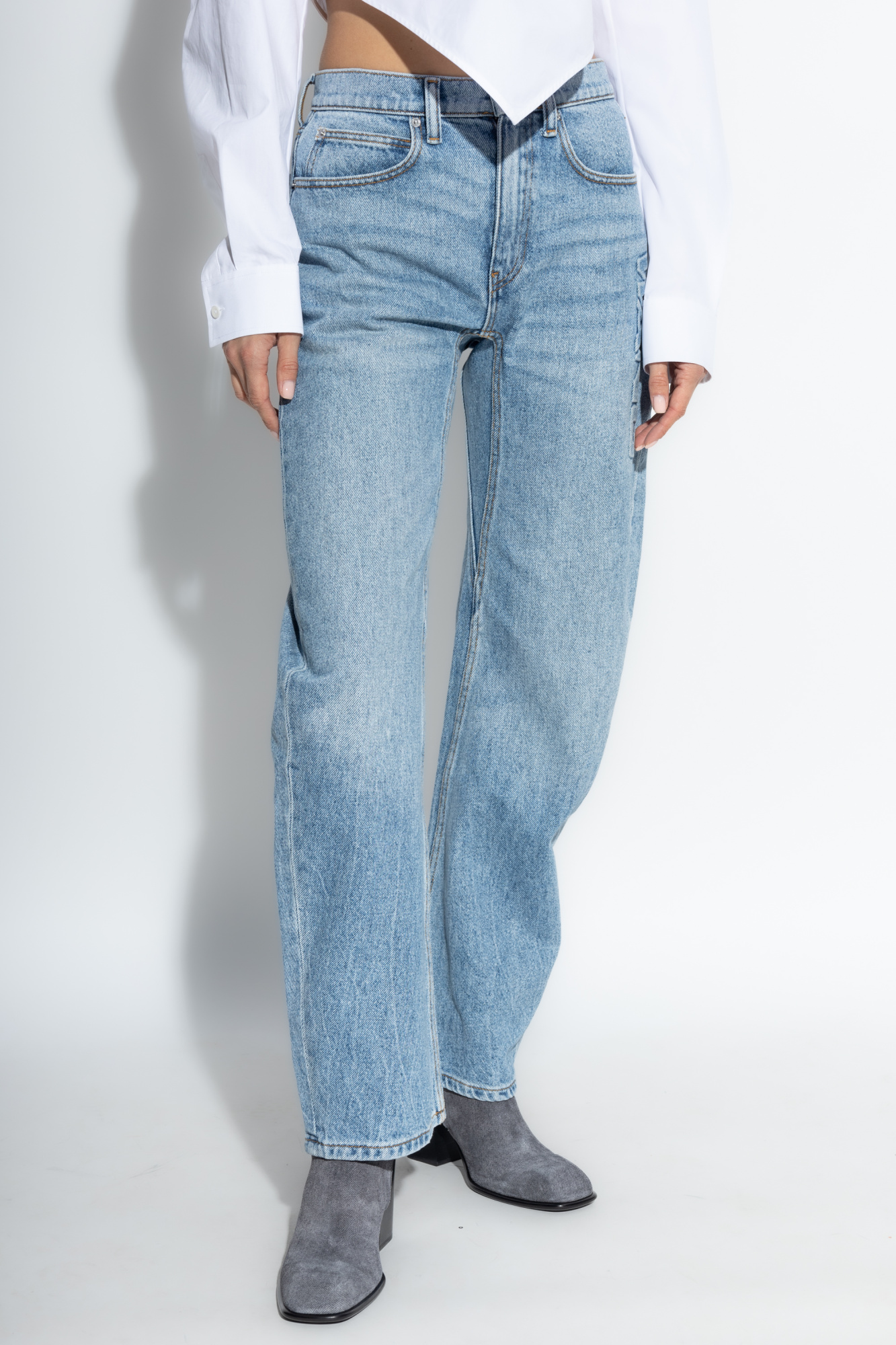 ALEXANDER WANG ロコエンホスハルンシンス 4DC3244397 486V Logo-Embossed Balloon Jeans in VINTAGE LIGHT INDIGO